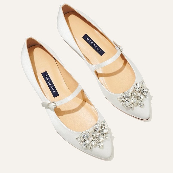 Margaux x Micaela Ivory Satin Mary Jane Ballet Flats - Picture 1 of 4